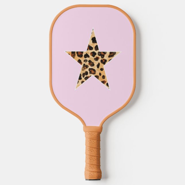 Cheetah Print Star auf Pink Pickle Ball Paddel Pickleball Schläger (Vorderseite)
