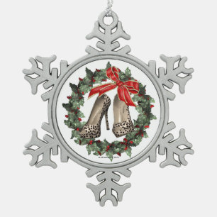 Cheetah Print Stiletto Schuhschneeflocke Ornament