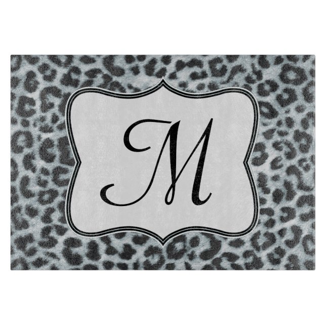 Cheetah Spot Animal Monogram Glas Cutting Board Schneidebrett (Vorderseite)