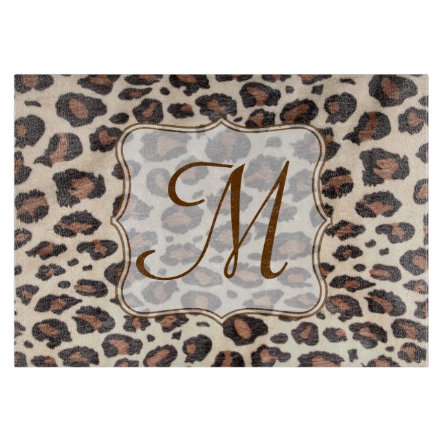 Cheetah Spot Animal Monogram Glas Cutting Board Schneidebrett (Vorderseite)