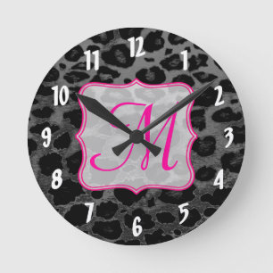 Cheetah Spot Animal Monogram Initial Wall Clock Runde Wanduhr