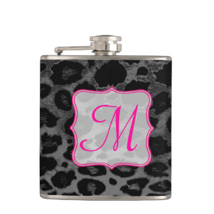 Cheetah Spot Animal Print Monogram Whiskey Flask Flachmann