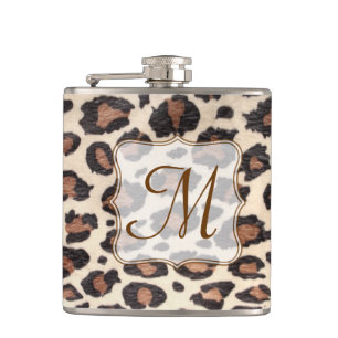 Cheetah Spot Animal Print Monogram Whiskey Flask Flachmann