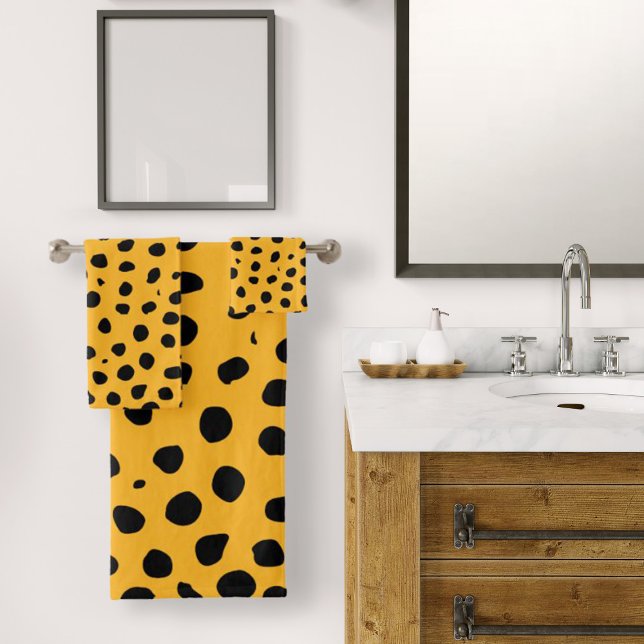 Cheetah Spots Orange Black Badhandtuch Set (Cheetah Spots Orange Black Bath Towel Set by Looly Elzayat
)