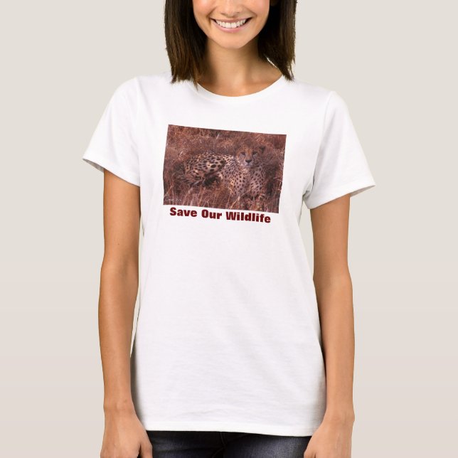 Cheetah Stare Rette Unsere Wildnis T-Shirt (Vorderseite)
