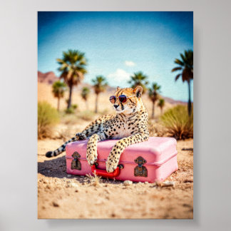 Cheetah Travel Print, Retro Wüste Wand Kunst, Rosa Poster