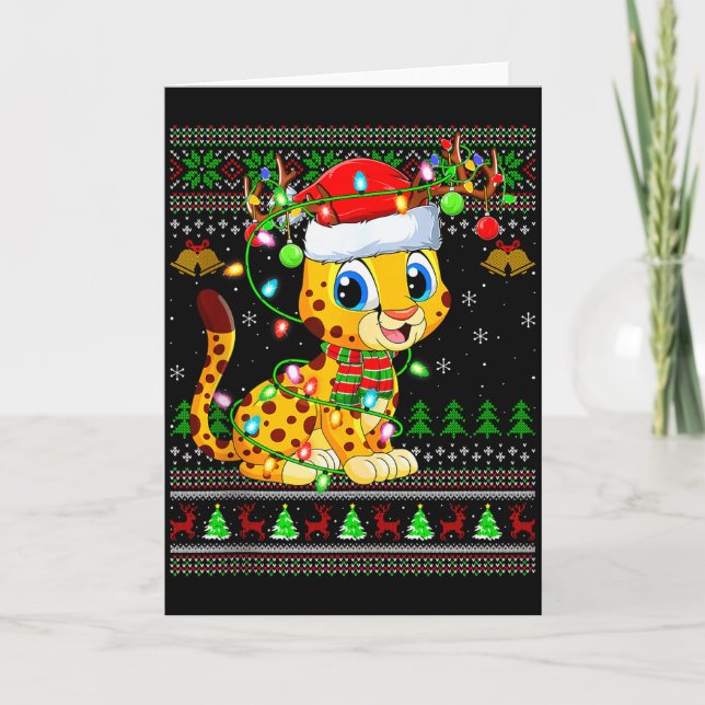 Cheetah Ugly Christmas Sweaters Holiday Santa Cute Karte (Vorderseite)