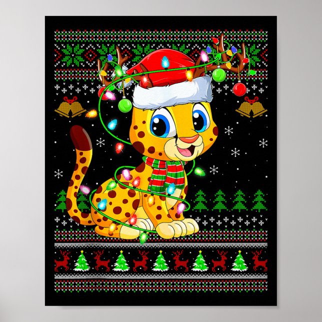 Cheetah Ugly Christmas Sweaters Holiday Santa Cute Poster (Vorne)