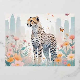 Cheetah Vintag Animal Nature Umwelt Stadt Kunst Folien Feiertagspostkarte