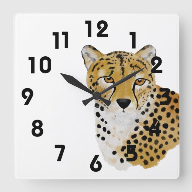 Cheetah Wall Clock Quadratische Wanduhr (Vorderseite)