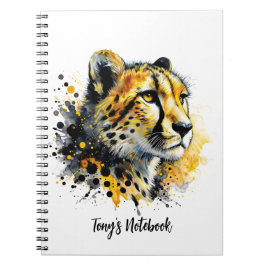 Cheetah Watercolor Gold Black Ink Spritzer Notizblock