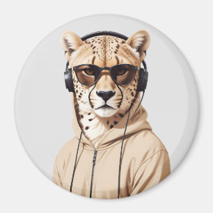Cheetah Wearing Hoodie Funny Coole Tierart Magnet