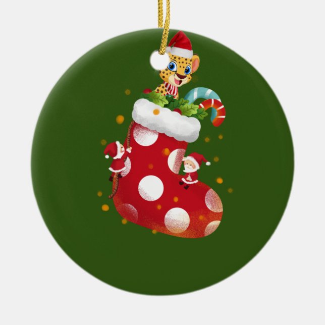 Cheetah Weihnachtssocken Keramik Ornament (Vorne)