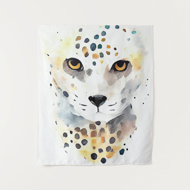 Cheetah Wild Animal Nature Wasserfarbe Malerei Wandteppich (Vorderseite)