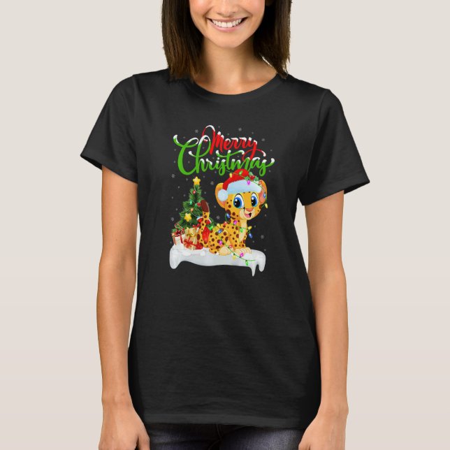 Cheetah  Xmas Decorations Santa Cheetah Christmas T-Shirt (Vorderseite)