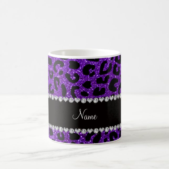 Cheetahdruck Glitter des Nameindigos lila Tasse (Mittel)