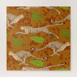 Cheetahs-Blätter: Vintage Grafik nahtlos Puzzle