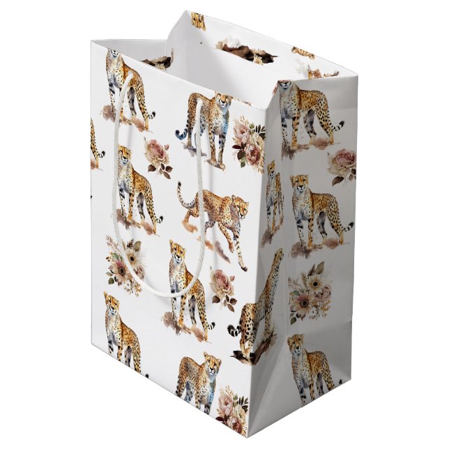 Cheetahs Floral Mittlere Geschenktüte (Rückseite Schrägansicht)