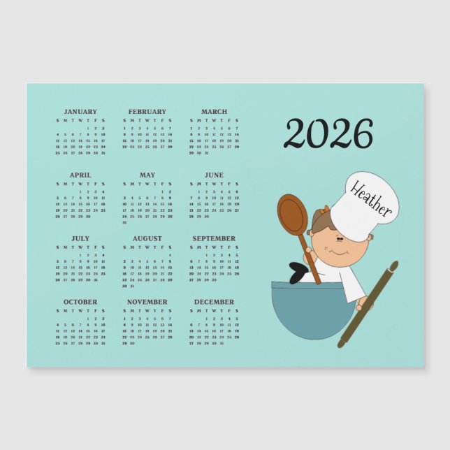 Chef Bäcker Design 2026 Kalender Magnetkarte (Vorderseite)