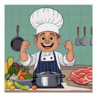 Chef cartoon procreate hand drawing  poster