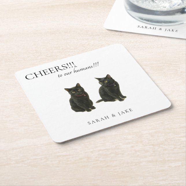 Chef Custom 2 Cats Black Text Wedding Rechteckiger Pappuntersetzer (angewinkelt)