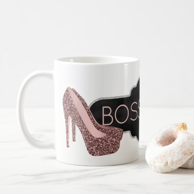 Chef-Dame| Chic-Silber-Rosa-Glitzer-Schuhe Tasse (Mit Donut)