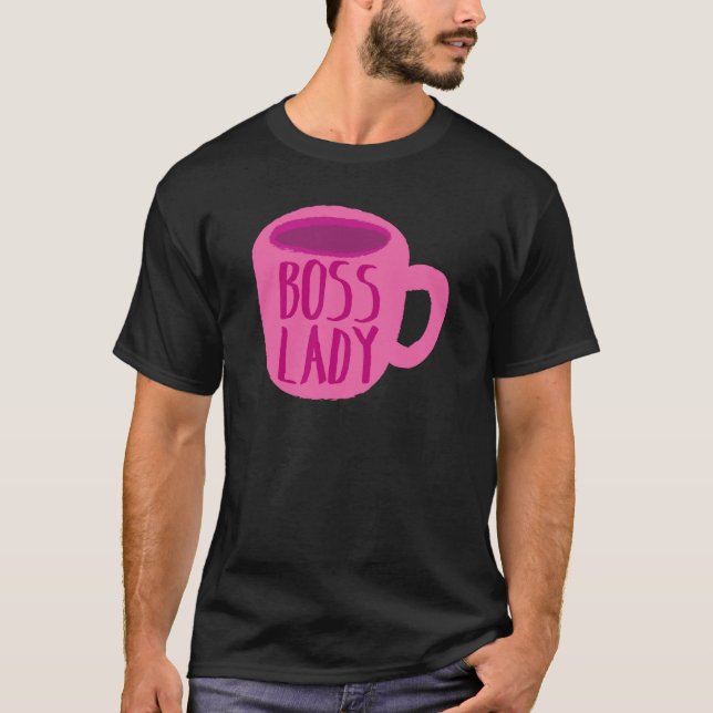 CHEF-Dame mit einer rosa Kaffeetasse T-Shirt (Vorderseite)