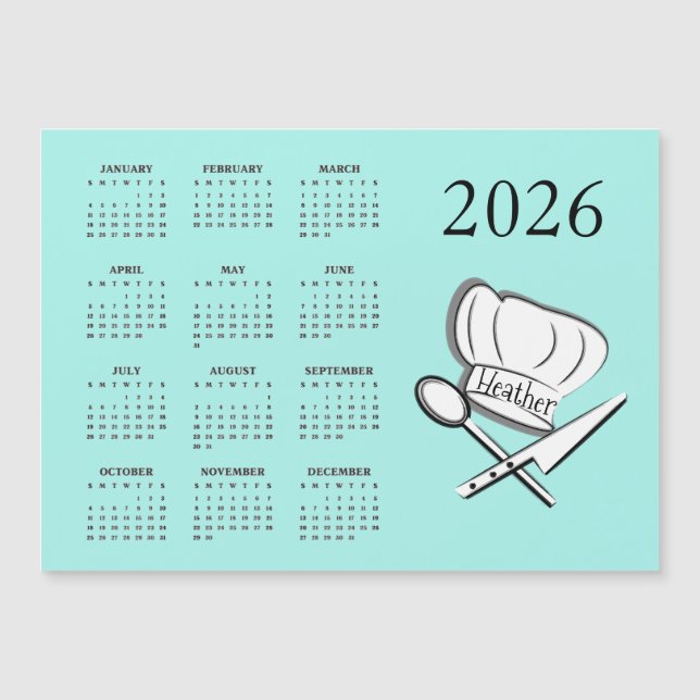 Chef Design 2026 Kalender Magnetkarte (Vorderseite)