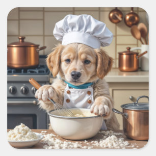 Chef Golden Retriever Welpe  Quadratischer Aufkleber