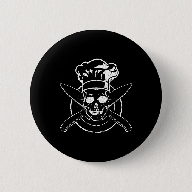 Chef-Hemd Totenkopf Kochmütze Kochen Bbq Grillen T Button (Vorderseite)