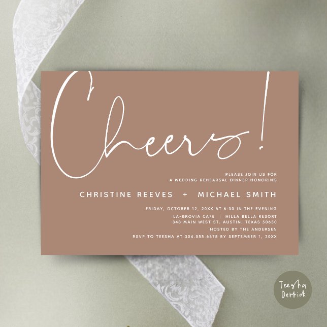 Chef, Hochzeit Probe Dinner Einladung (Cheers, Wedding Rehearsal Dinner Invitation Card, PDF, Modern Minimalist, in Taupe neutral earthy)