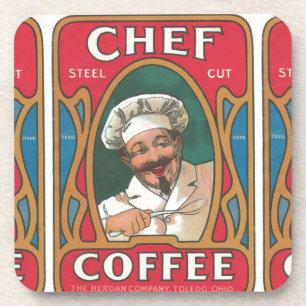 Chef Kaffee Vintage Art Nouveau rot blau grün Getränkeuntersetzer