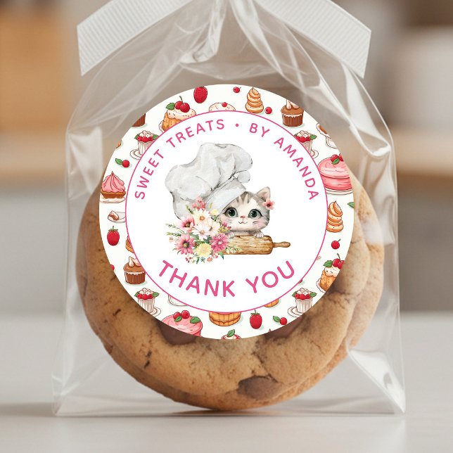 Chef Kitten Bäckerei Danke Runder Aufkleber (Von Creator hochgeladen)