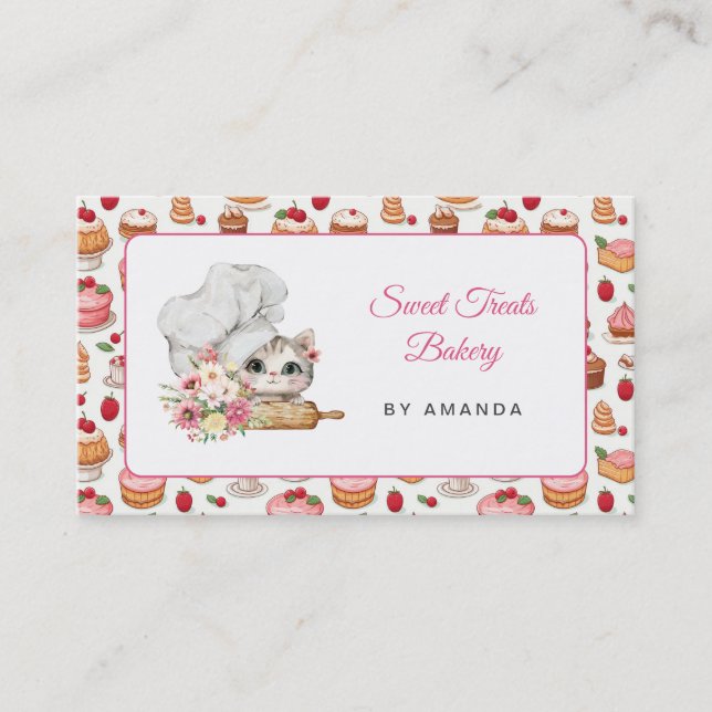 Chef Kitten Bakery Pink Visitenkarte (Vorderseite)