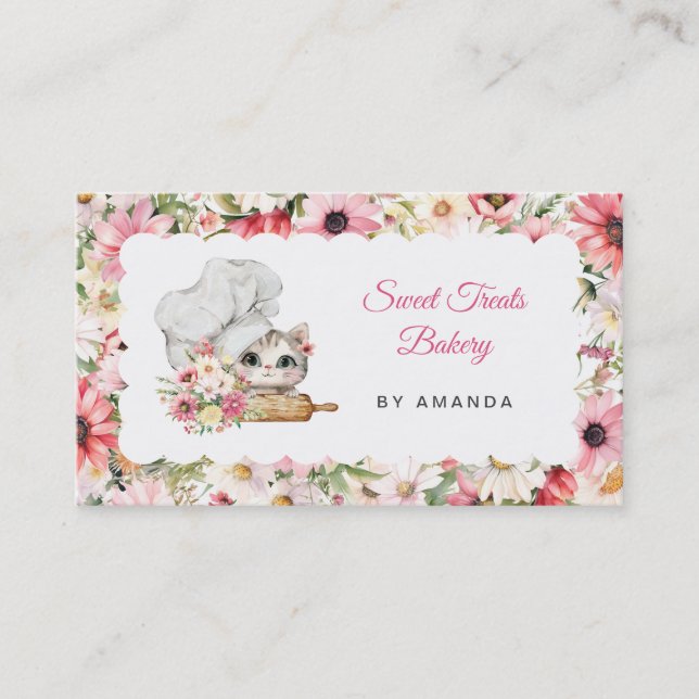 Chef Kitten Bakery Pink Visitenkarte (Vorderseite)