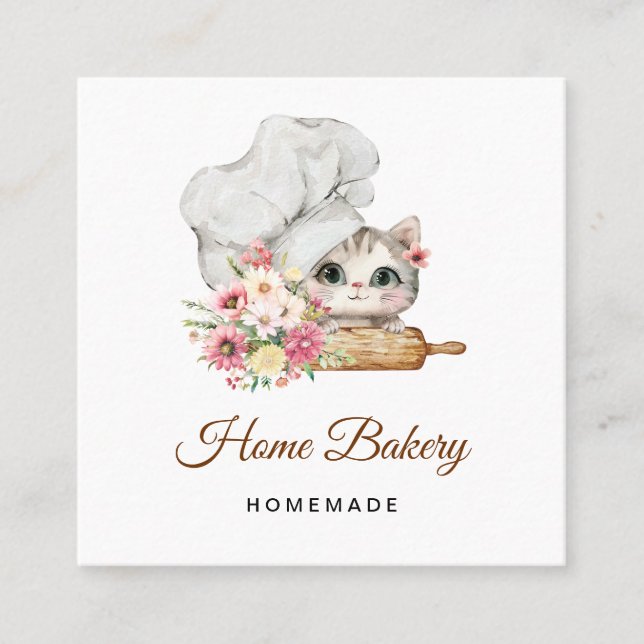 Chef Kitten Bakery Quadratische Visitenkarte (Vorderseite)