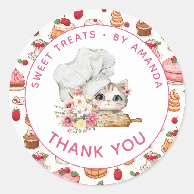 Chef Kitten Bakery Thank you Runder Aufkleber (Vorderseite)