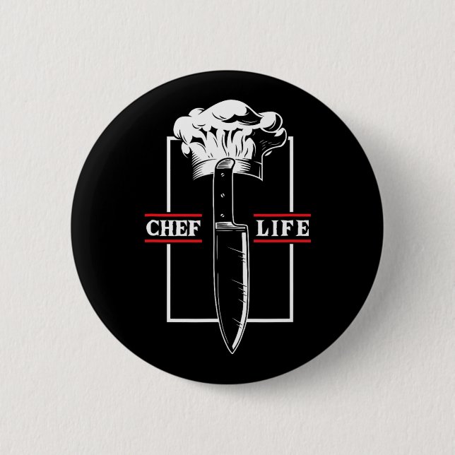 Chef Koch Leben Messer Restaurant Kochen Essen Kul Button (Vorderseite)