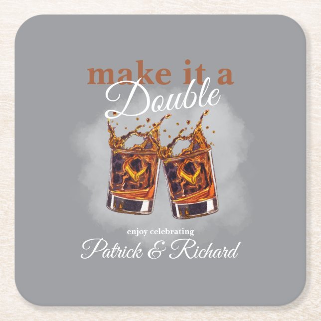 Chef macht es zu einem Whiskey Glass mit doppelter Rechteckiger Pappuntersetzer (Vorderseite)