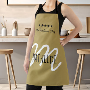 Chef Monogram Gold Black Modern Typography Name Schürze