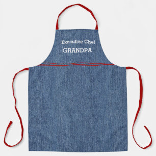 Chef Opa oder Papa blaues Denim-Druckmuster mit ro Schürze