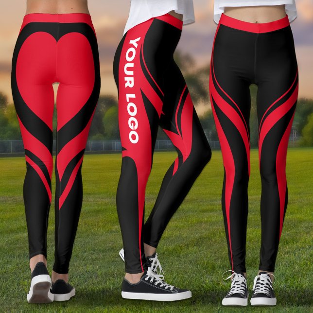 Chef Red Black Heart Hintern Team Uniform Logo Leggings (Red and black leggings with red heart on butt and your team logo on the side of the leg)