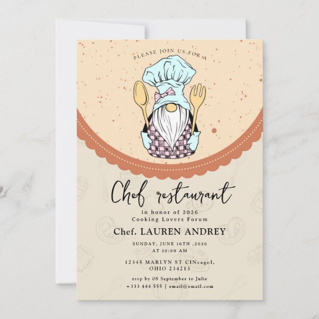 Chef Restaurant Celebration Invitation Einladung (Vorderseite)
