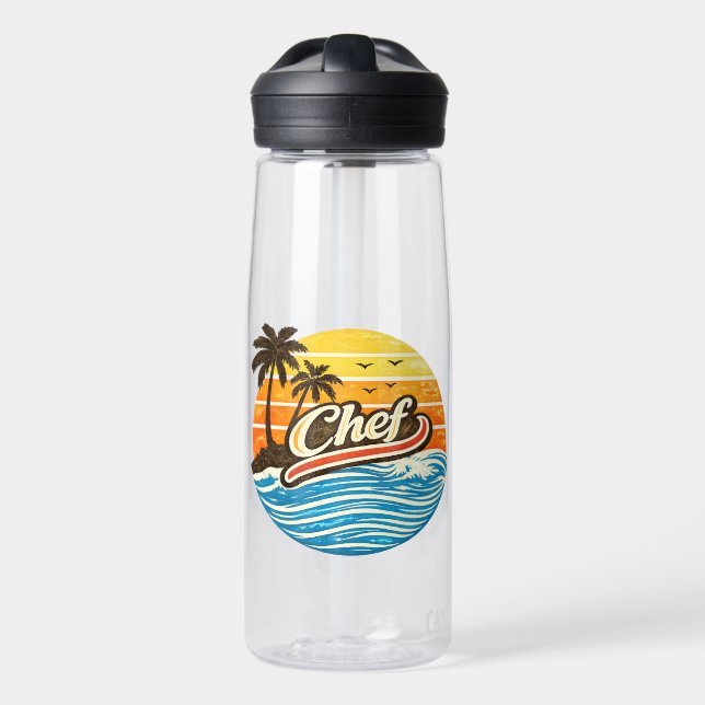 Chef Retro Sonnenuntergang Design Trinkflasche (Vorne)