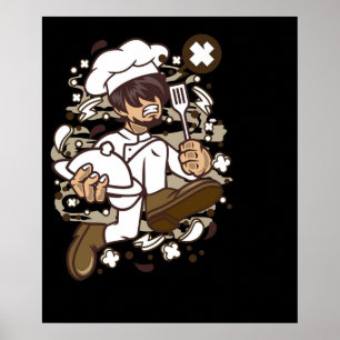 Chef running comic poster