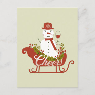 Chef Snowman mit Wein und Schlitten Weihnachten Postkarte