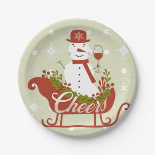 Chef Snowman mit Wein und Schlitten Weihnachts-Par Pappteller