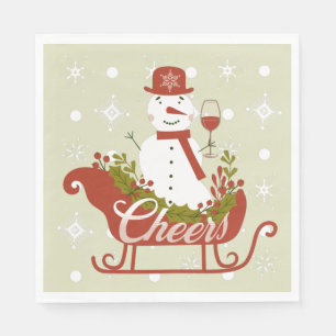 Chef Snowman mit Wein und Schlitten Weihnachts-Par Serviette