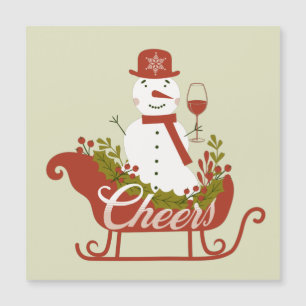 Chef Snowman mit Wein und Schlitten Weihnachtsmagn Magnetkarte