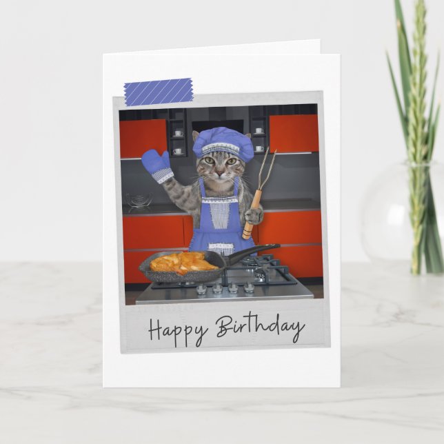 Chef Tabby Cat Funny Birthday Card Karte (Vorderseite)